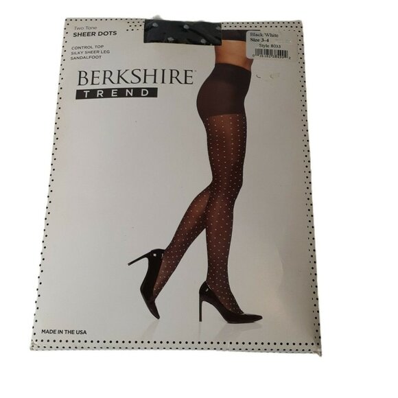 Berkshire Trend Control Top Panty Hose Black White Sheer Dots Sz 3-4 Style 8033 - Picture 1 of 4